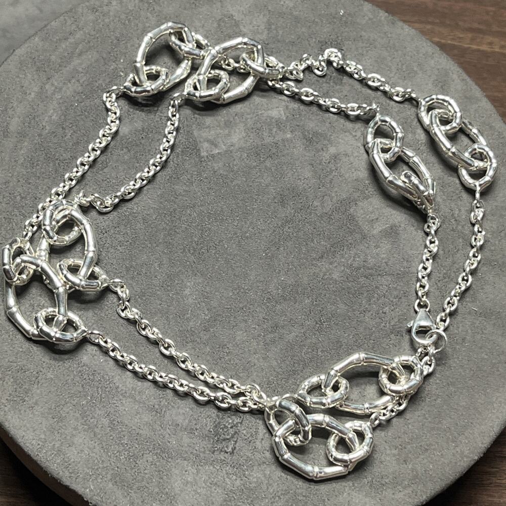 Silver Necklace 30” Chain With Bamboo Style Satellite Links 925 Sterling 84 Gram